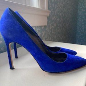MANOLO BLAHNIK BB 105 Cobalt Suede Leather Point Toe Pumps - IT 38